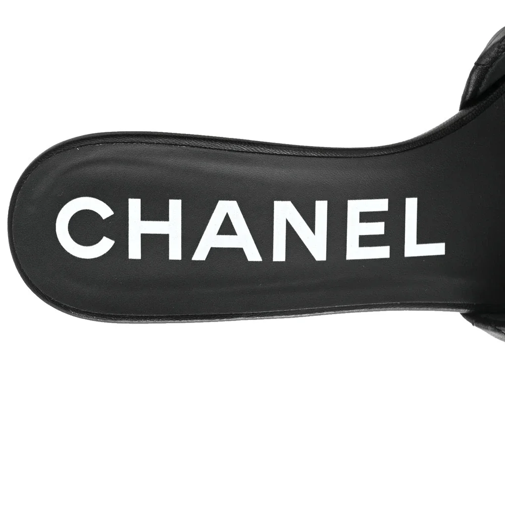 Chanel Lambskin Quilted Textured CC Cone Heel Mule Sandals Black EU 37.5